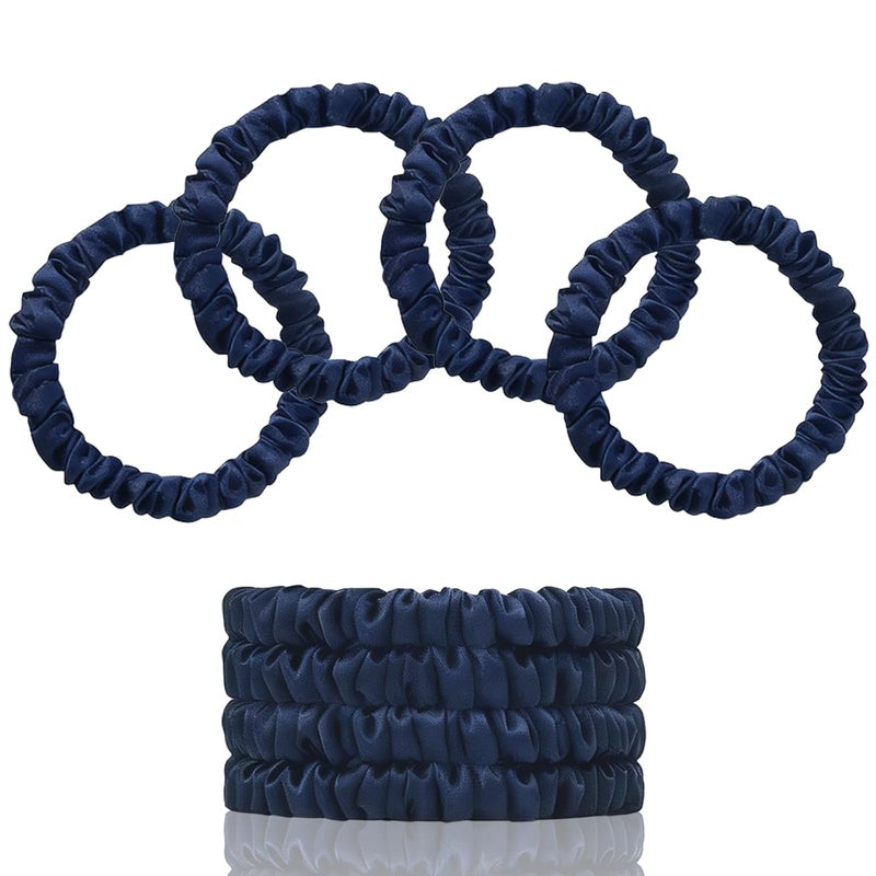 SEMRUE 22 Momme 100% Pure Mulberry Silk Scrunchies (4 PCS) - Small Hair Elastics and Ties for Women, Sleep Hair Care, No Damage, Navy Blue - Image 1